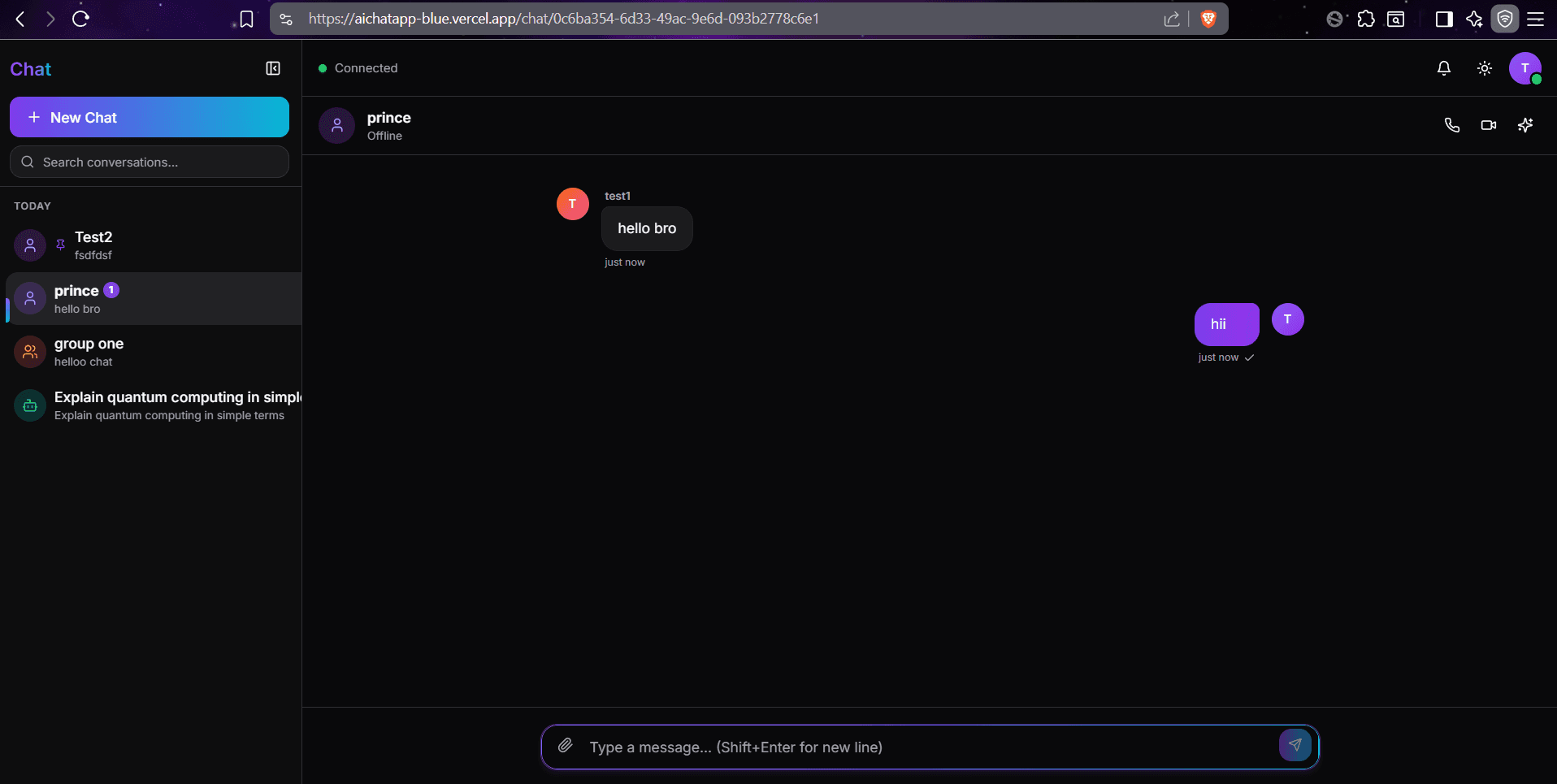 Screenshot of Visual Chat Media project